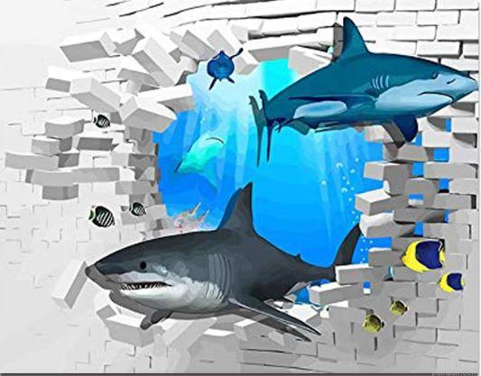 3d Sharks Animals Paint By Numbers.png