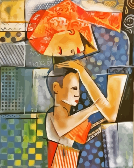 Abstract Cubism Asian Mother And Child Paint By Numbers.png