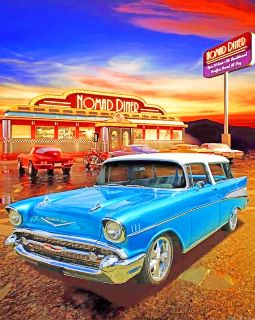 Aesthetic Blue Car Vintage Paint By Numbers.png