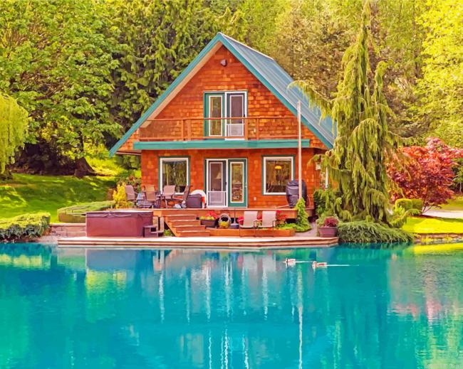 Aesthetic Cabin By Lake Paint By Number.png