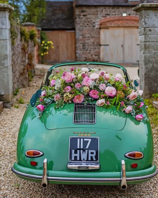 Aesthetic Classy Green Car And Flowers New Paint By Numbers.png
