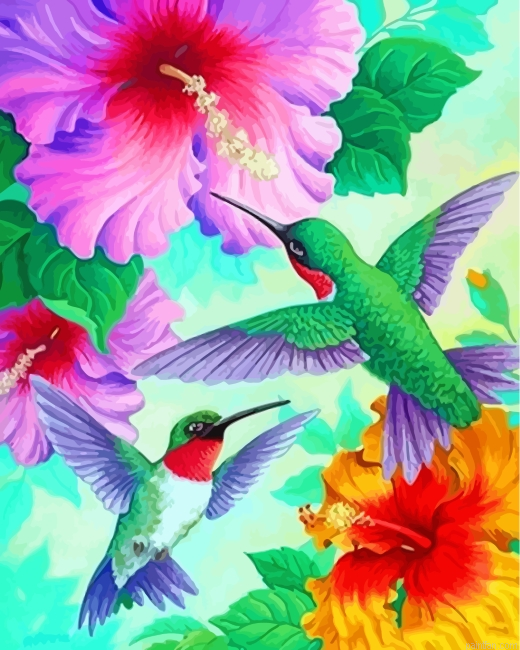 Aesthetic Green Hummingbirds Paint By Number.png
