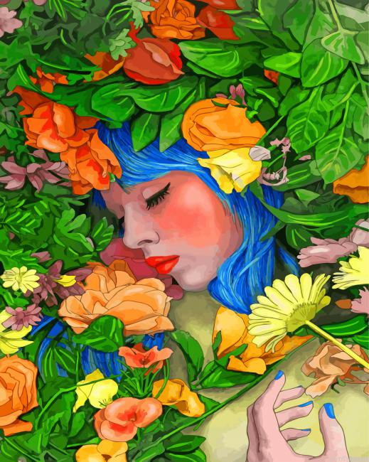 Aesthetic Lady With Flowers Paint By Number.png