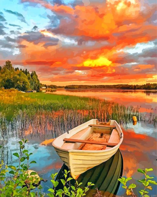 Aesthetic Lakeside Boat Paint By Number.png