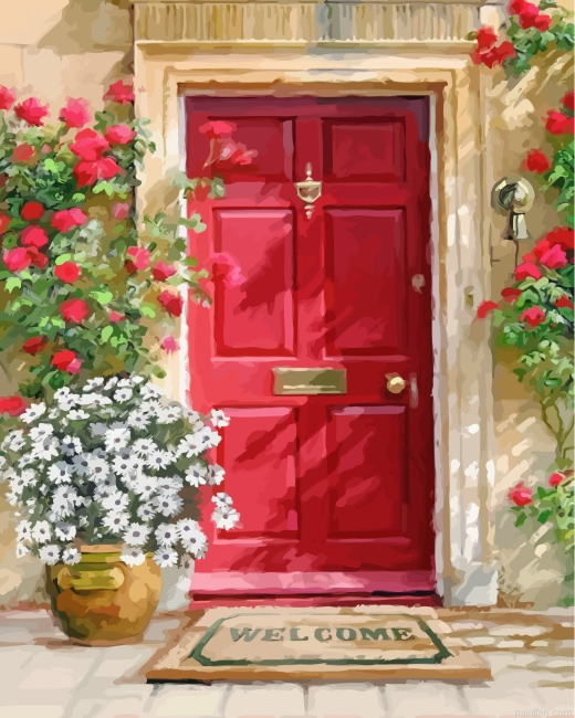 Aesthetic Red Door Art Paint By Number.png