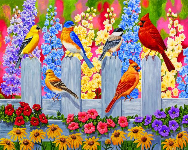 Aesthetic Spring Garden Birds Paint By Number.png