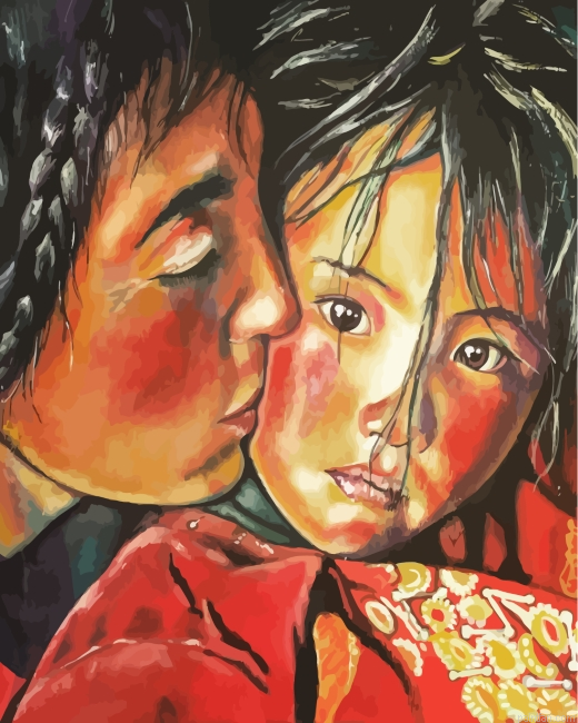 Aesthetic Tibetan Woman And Daughter Paint By Number.png
