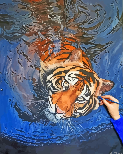 Aesthetic Tiger In The Water Paint By Number.png