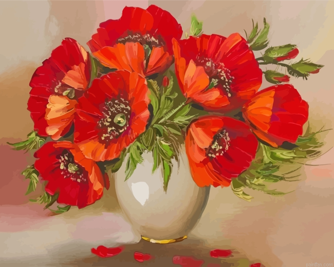 Aesthetic Vase Of Poppy Flowers Paint By Number.png