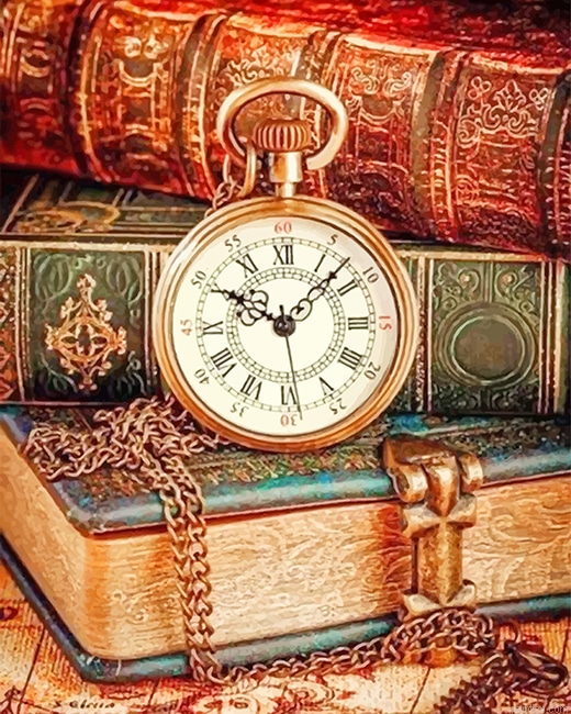 Aesthetic Vintage Clock And Books New Paint By Number.png
