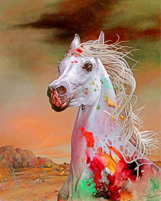 Aesthetic White Horse Paint By Number.png