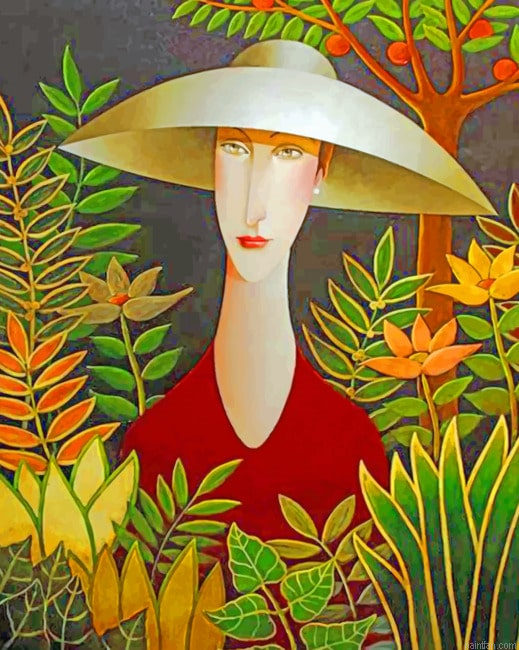 Aesthetic Woman Wearing A Sunhat Illustrations Paint By Numbers.png