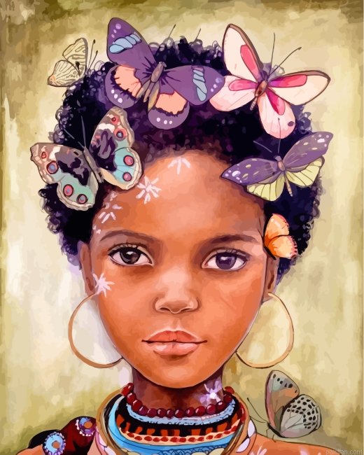 African Girl And Butterflies Paint By Number.png
