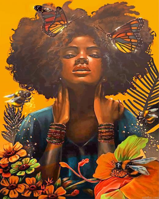 African Woman And Butterflies Paint By Number.png