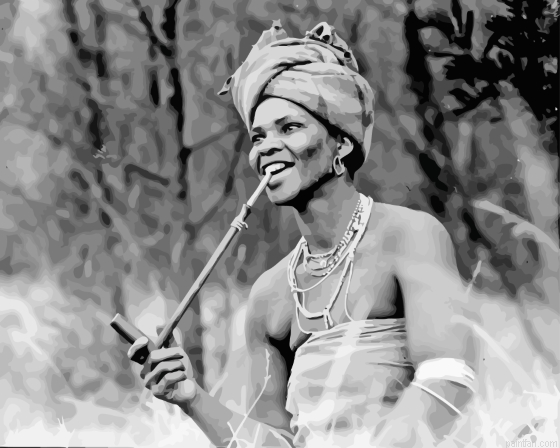 African Woman Smoking Pipe Paint By Numbers.png