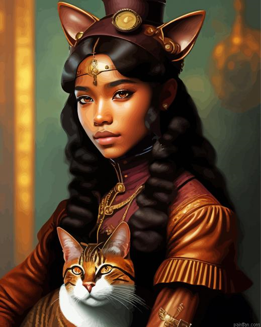 African Woman With Cat Paint By Numbers.png