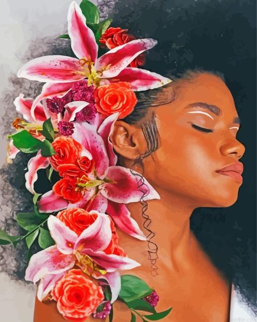 Afro Girl Flowers Paint By Numbers.png