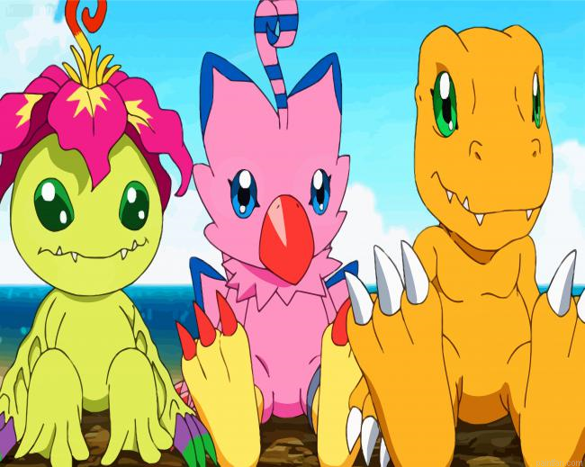Agumon Biyomon And Palmon Paint By Number.png
