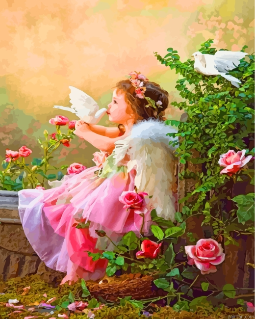 Angel Girl In Garden Paint By Number.png