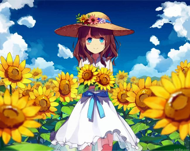 Anime Girl And Sunflowers Paint By Number.png