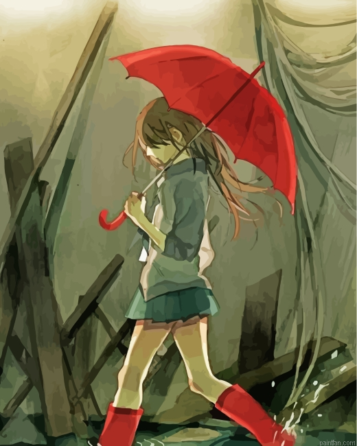 Anime Girl Holding Umbrella Paint By Number.png