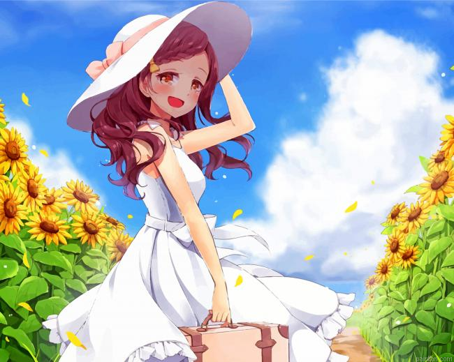 Anime Girl In Sunflower Field Paint By Number.png