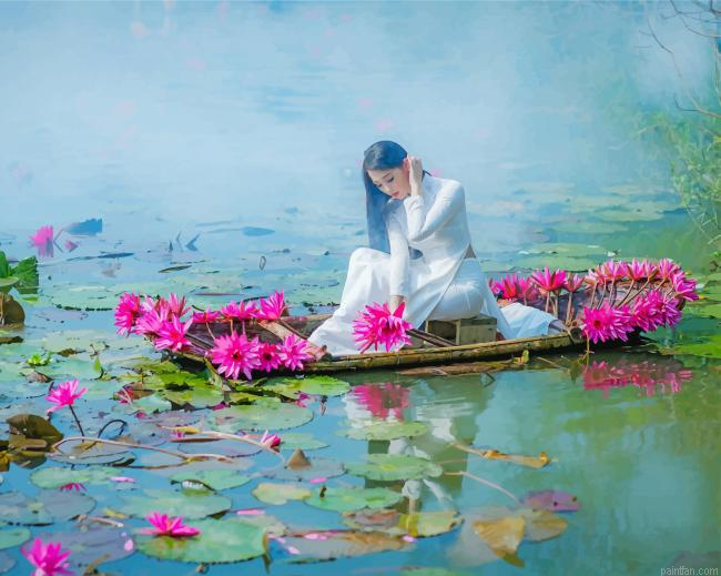 Asian Woman On A Boat Paint By Number.png