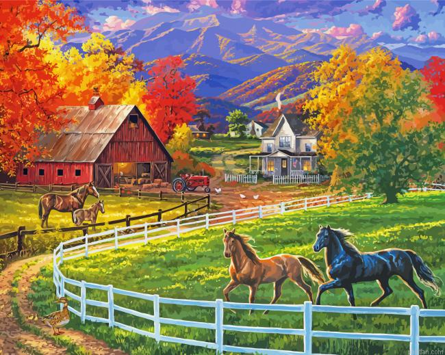 Autumn Ranch And Horses Paint By Numbers.png