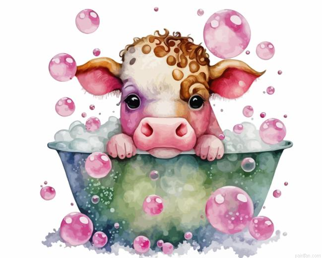 Baby Cow In Bathtub Paint By Numbers.png