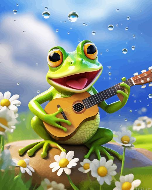 Baby Frog Playing Guitar Paint By Numbers.png