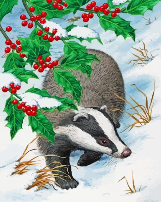 Badger In Snow Paint By Number.png