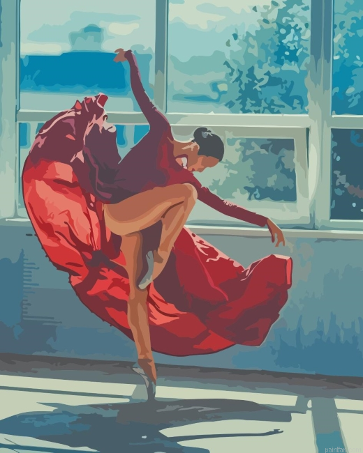 Ballerina Wearing Red Dress Paint By Number.png
