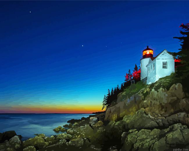 Bass Harbor Lighthouse At Night Paint By Numbers.png