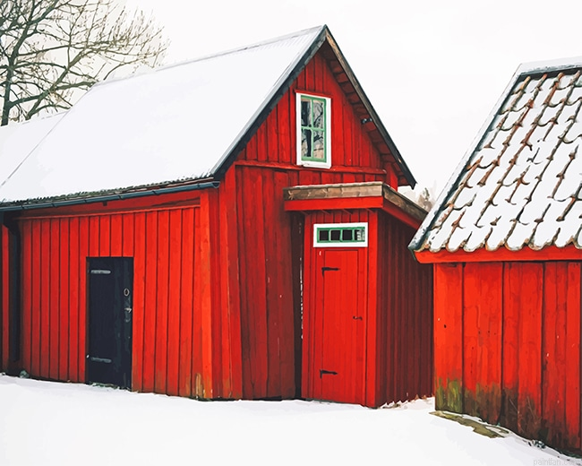 Beautiful Barn Snow New Paint By Numbers.png