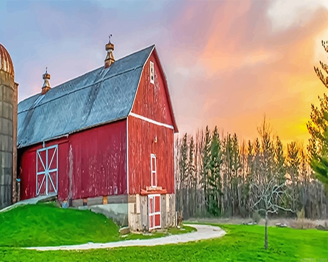 Beautiful Barn Sunset New Paint By Numbers.png