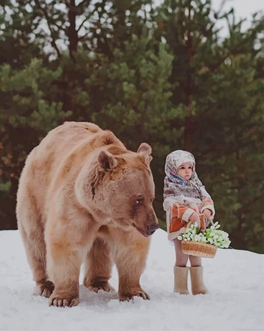 Beautiful Girl With A Brown Bear New Paint By Numbers.png
