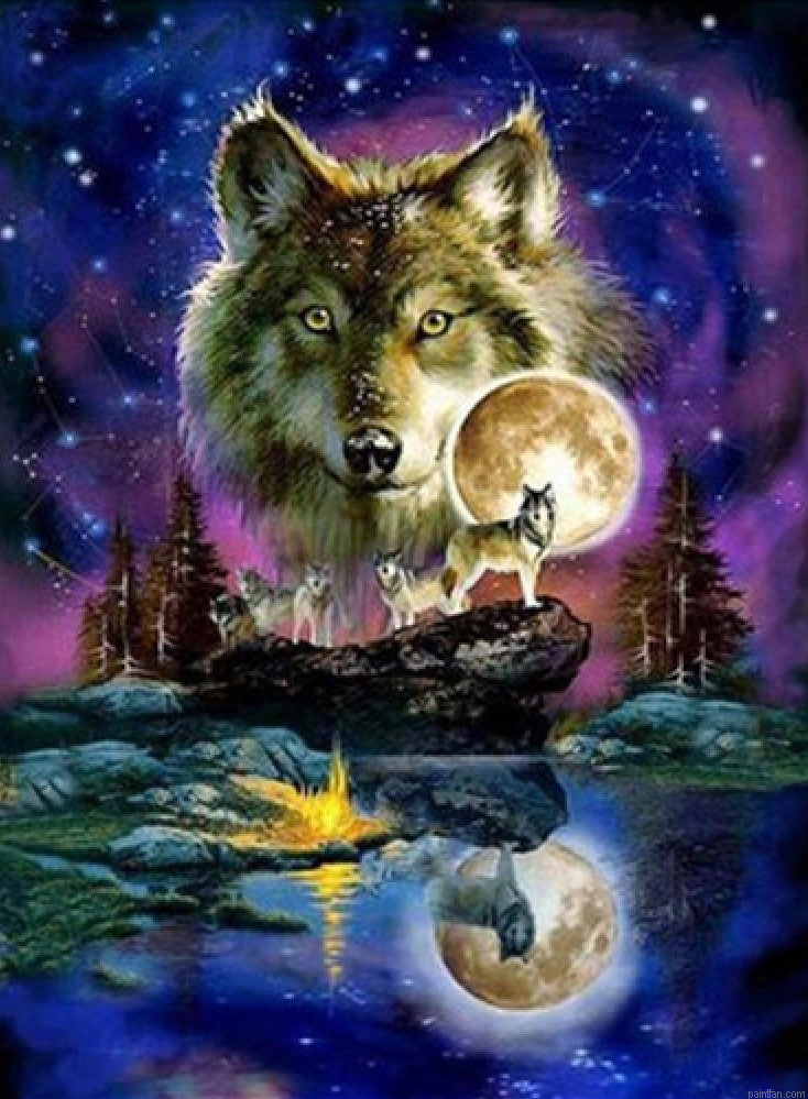 Beautiful Wolf And Moon Paint By Numbers.png
