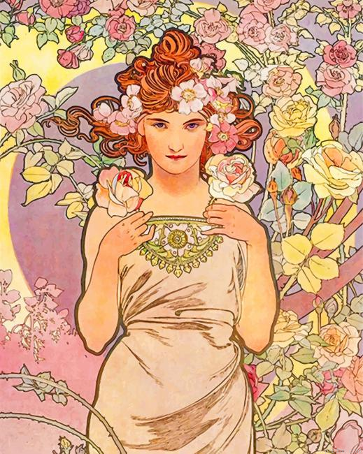 Beautiful Woman By Mucha Paint By Number.png