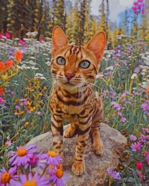 Bengal Cat And Flowers New Paint By Numbers.png