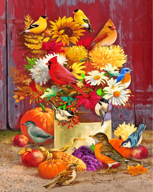 Birds On Flowers Bouquet Paint By Number.png