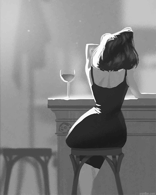 Black And White Lonely Woman Drinking Wine New Paint By Numbers.png