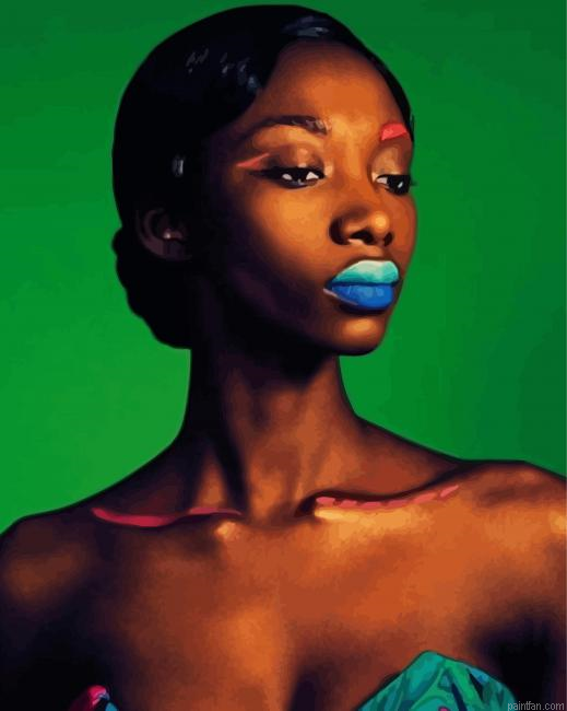 Black Lady With Blue Lips Paint By Numbers.png