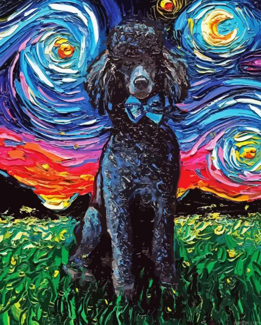 Black Poodles Starry Night Paint By Numbers.png
