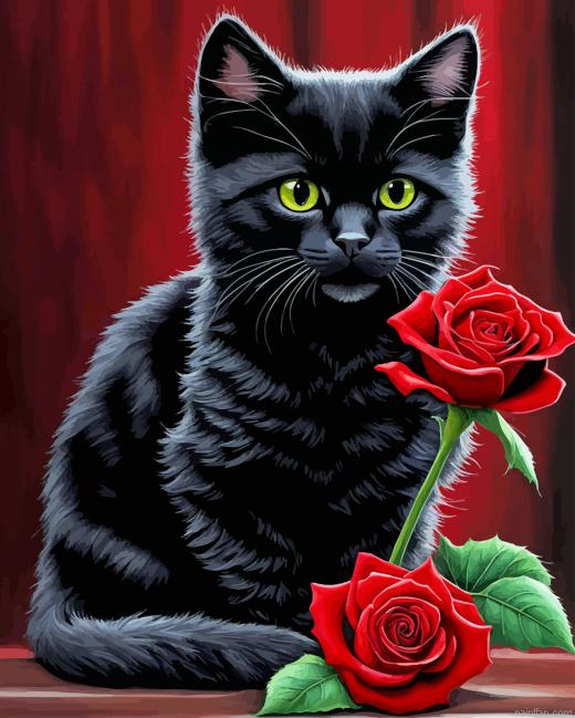 Black Rose And Cat Paint By Numbers.png