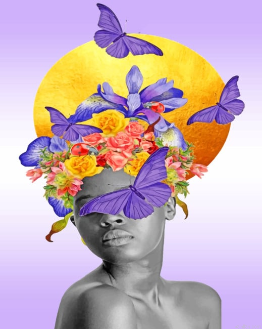 Black Woman And Butterflies Paint By Numbers.png