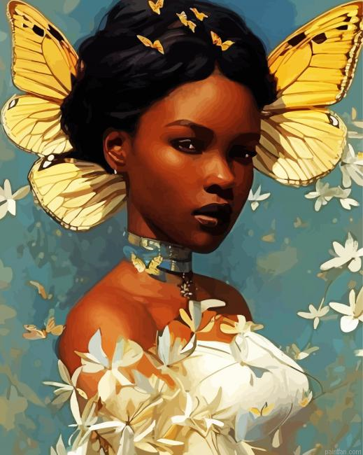 Black Woman And Butterfly Paint By Numbers.png