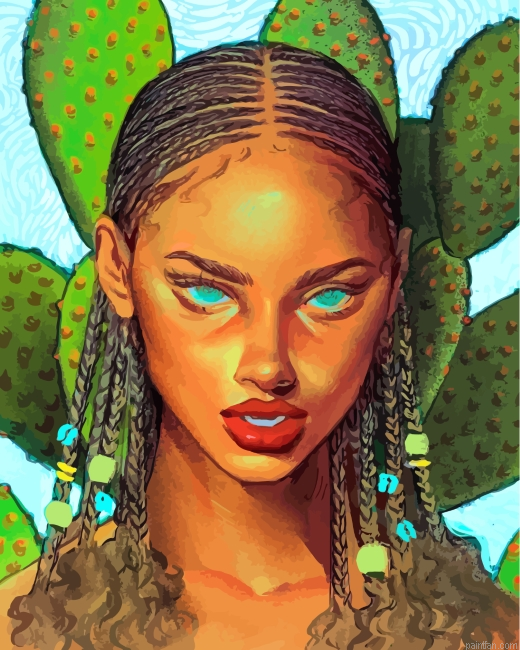 Black Woman And Cactus Paint By Number.png