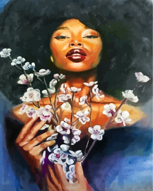 Black Woman And Flowers Paint By Number.png
