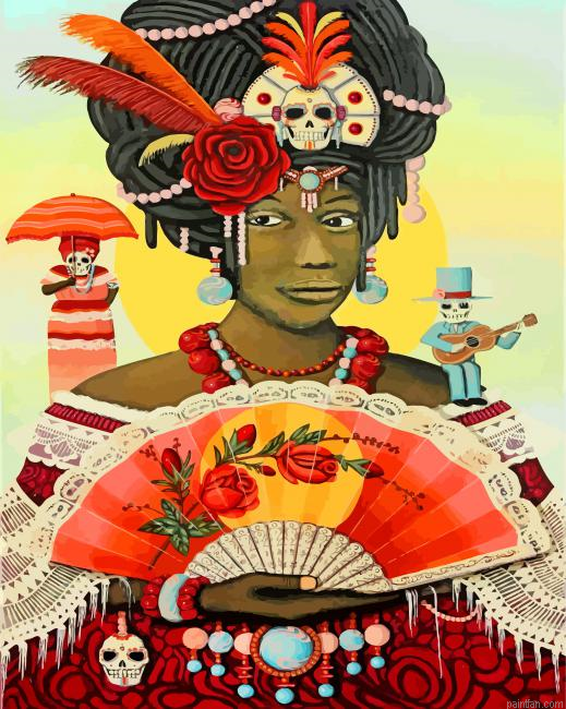 Black Woman And Skulls Paint By Number.png
