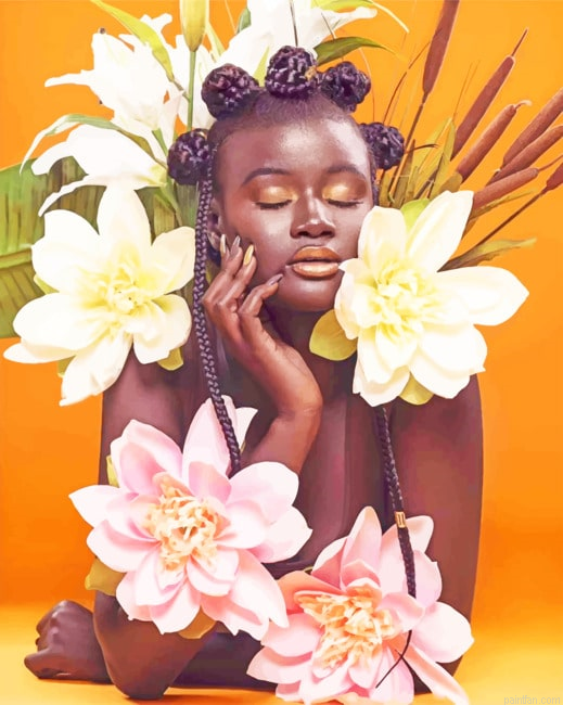 Black Woman Flowers New Paint By Numbers.png